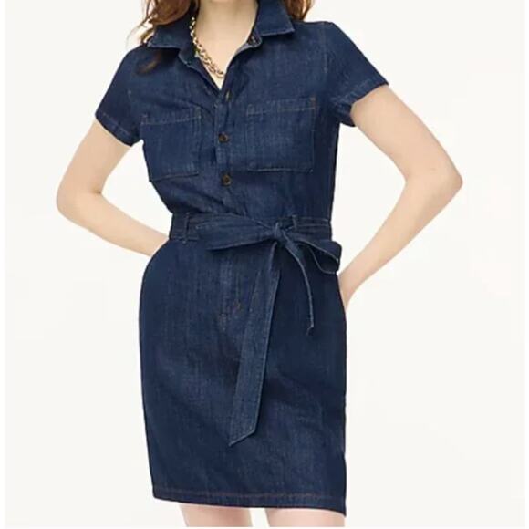 J. CREW 2024 Denim Utility Mini Dress Dark Indigo Sz 18 {A13} - Picture 2 of 8